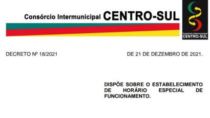 DECRETA HORÁRIO ESPECIAL DE FUNCINAMENTO DIAS 24/12 E 31/12